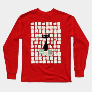 Atomic Christmas Cat, Mid Century Modern Long Sleeve T-Shirt